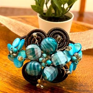Wire Cuff Bracelet - Dark Brown & Turquoise